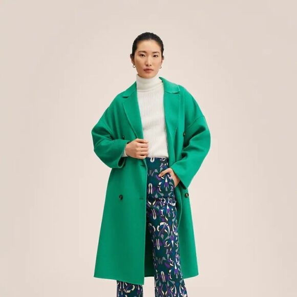 Mango Handmade Wool Blend Coat Green - Picture 9 of 9